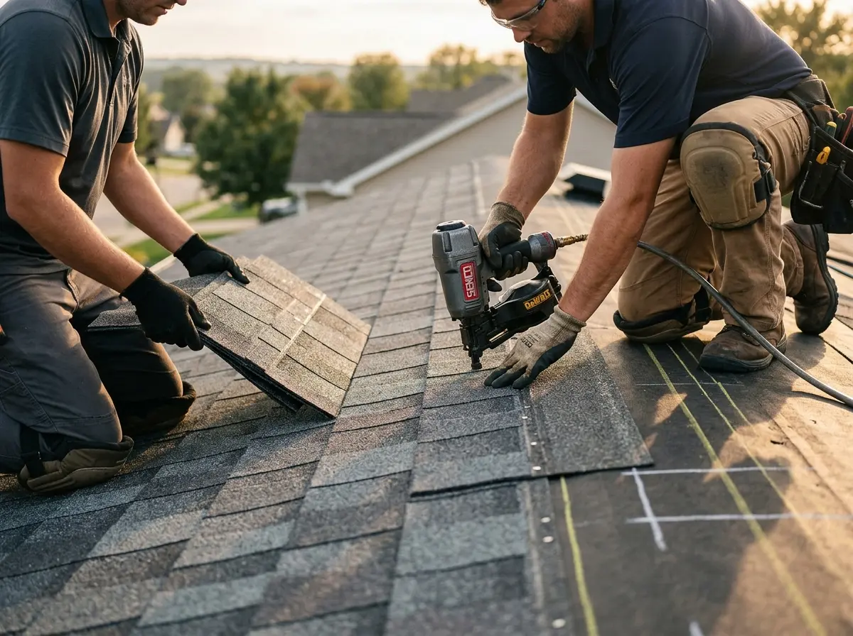 Professional roofer working on a residential roof in Port Royal